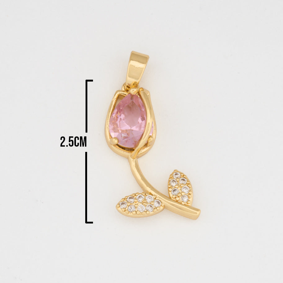 Dije Tulipán Tallo Piedra Rosada Dorado Rodinado