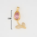 Dije Tulipán Tallo Piedra Rosada Dorado Rodinado