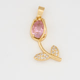 Dije Tulipán Tallo Piedra Rosada Dorado Rodinado