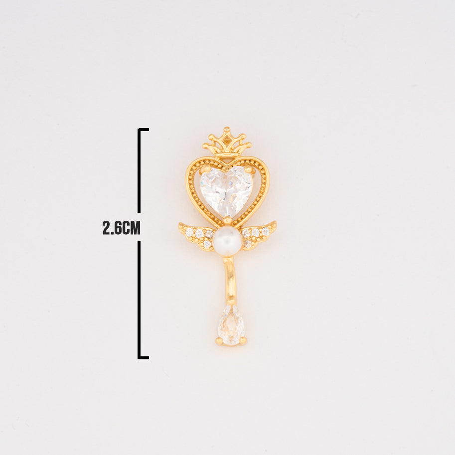Dije Varita Mágica De Corazón Piedra Blanca Dorado Rodinado