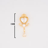 Dije Varita Mágica De Corazón Piedra Blanca Dorado Rodinado