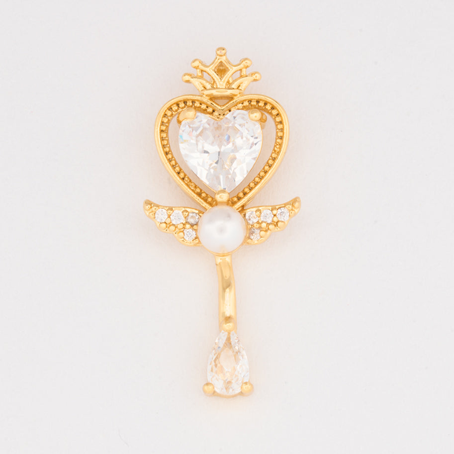 Dije Varita Mágica De Corazón Piedra Blanca Dorado Rodinado