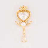 Dije Varita Mágica De Corazón Piedra Blanca Dorado Rodinado