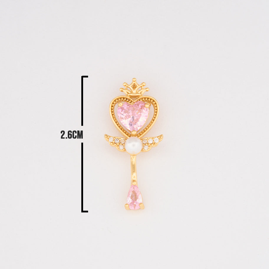 Dije Varita Mágica De Corazón Piedra Rosada Dorado Rodinado