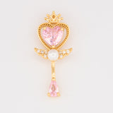 Dije Varita Mágica De Corazón Piedra Rosada Dorado Rodinado