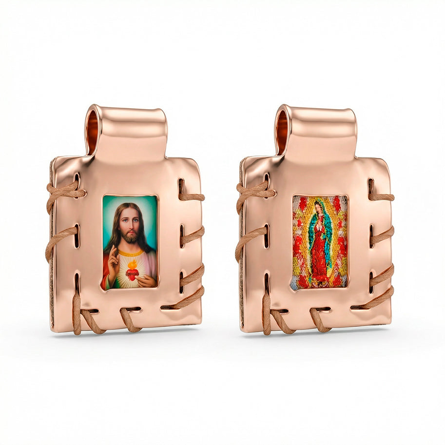 Dije Escapulario Cuero Oro Rosa