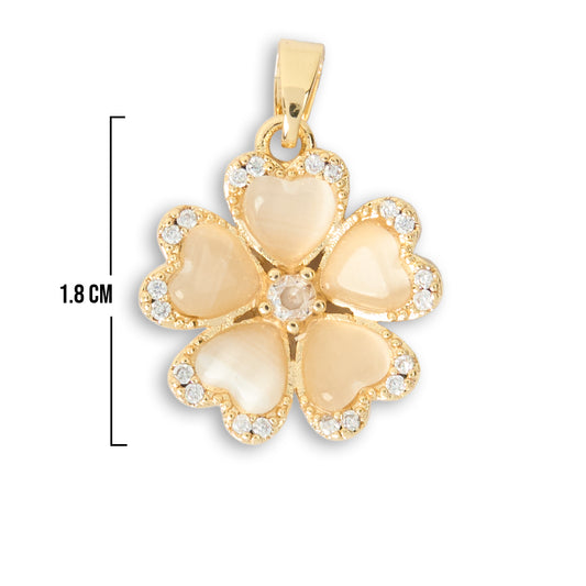 Dije Flor Perla Circón Dorado Rodinado