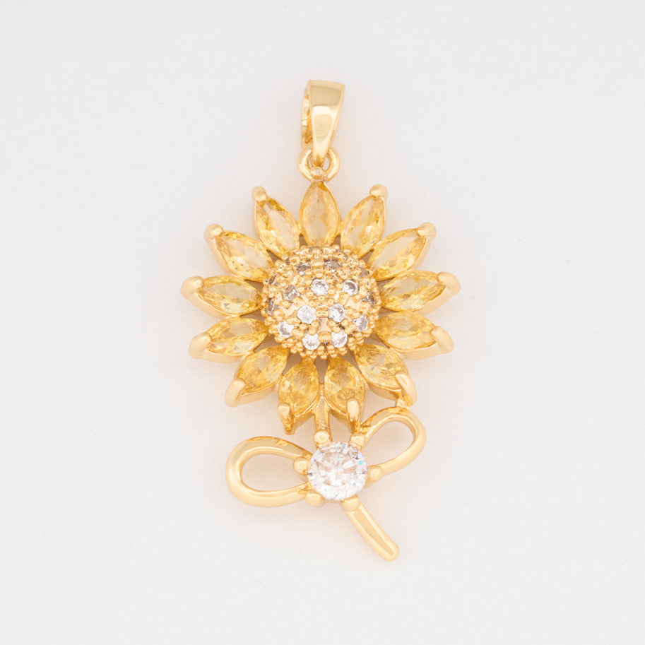 Dije Girasol Tallo Piedra Amarilla Dorado Rodinado