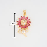 Dije Girasol Tallo Piedra Fucsia Dorado Rodinado