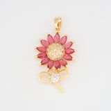 Dije Girasol Tallo Piedra Fucsia Dorado Rodinado