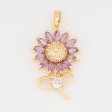 Dije Girasol Tallo Piedra Lila Dorado Rodinado
