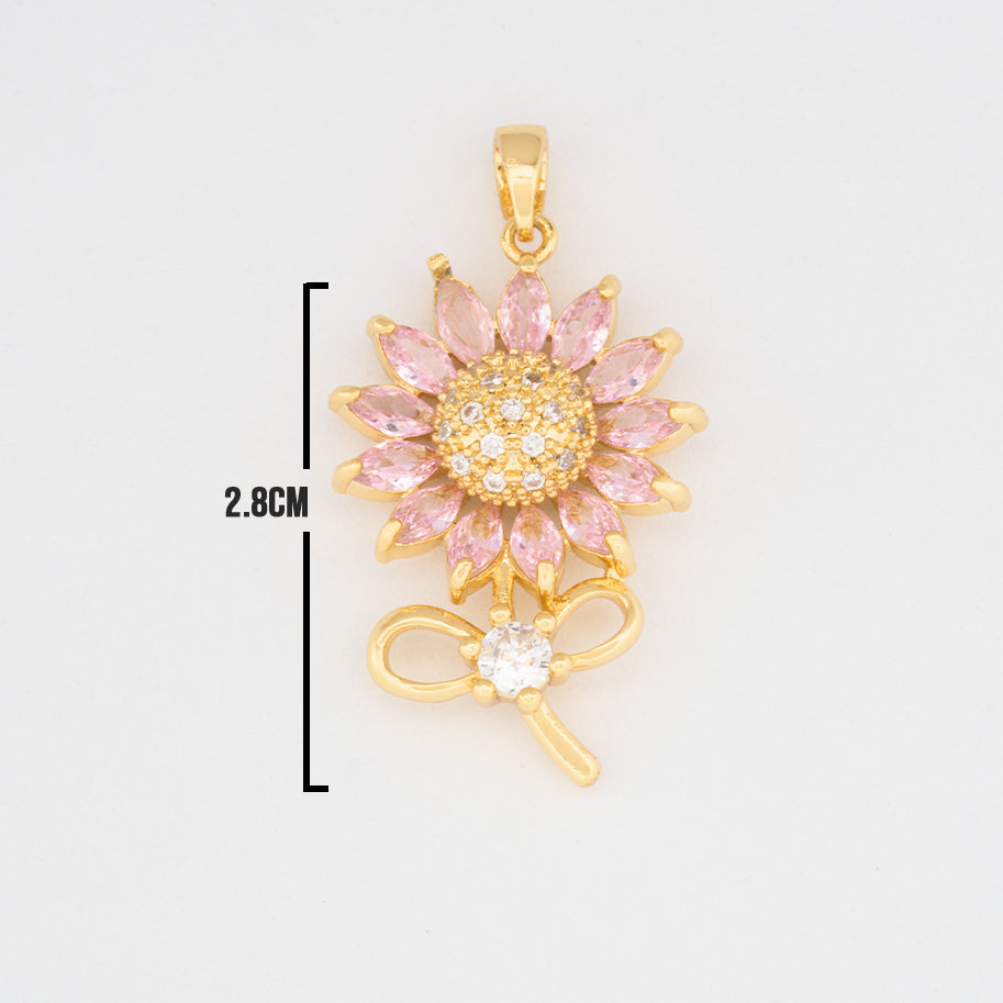 Dije Girasol Tallo Piedra Rosado Dorado Rodinado