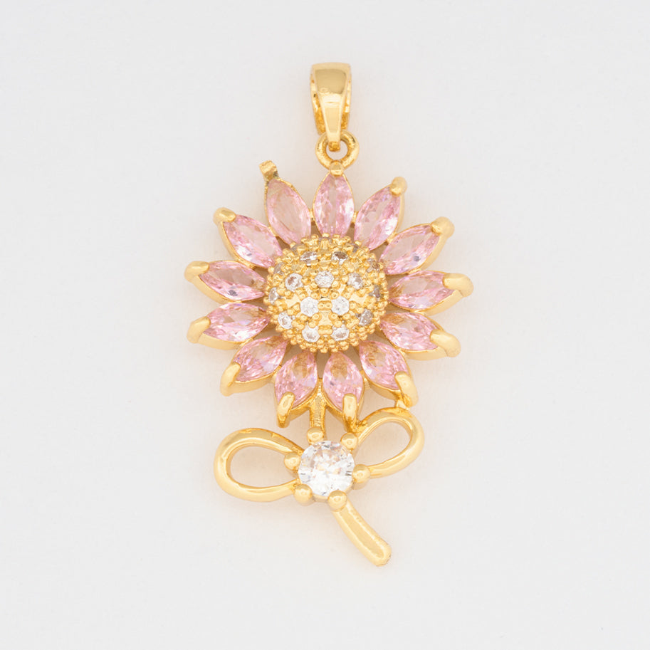 Dije Girasol Tallo Piedra Rosado Dorado Rodinado