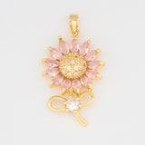 Dije Girasol Tallo Piedra Rosado Dorado Rodinado