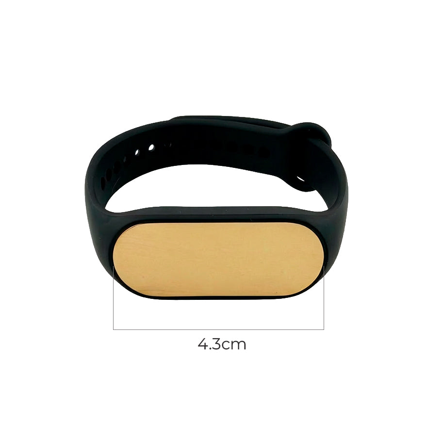 Pulsera De Identificación Correa Ajustable Negra Dorado Acero