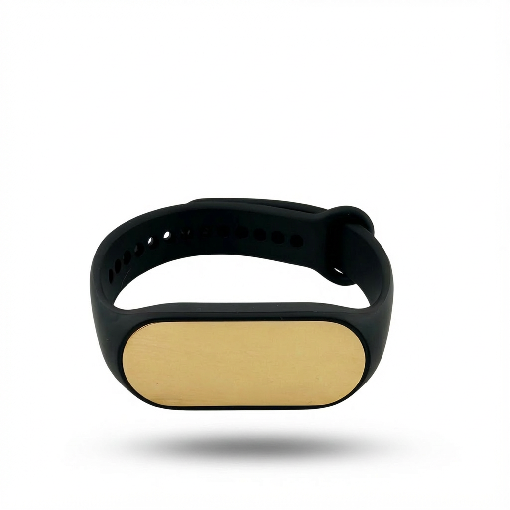 Pulsera De Identificación Correa Ajustable Negra Dorado Acero