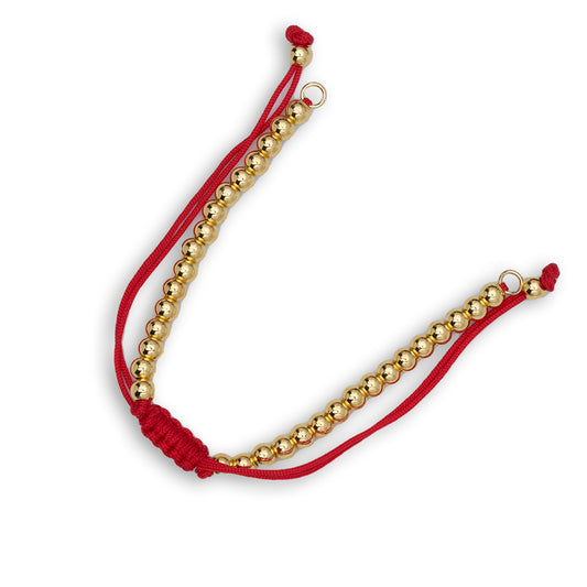 Pulsera Balin Hilo Rojo 4mm Dorado Rodinado