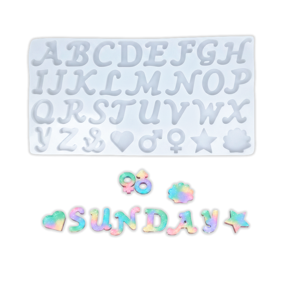 Molde De Silicona Abecedario y Figuras 19 x 35 Cm Para Resina