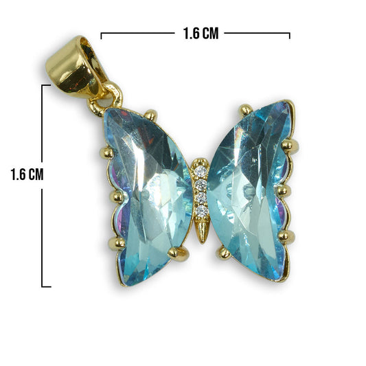 Dije Mariposa Cristal Collar Piedra Azul Rodinado