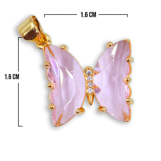 Dije Mariposa Cristal Collar Piedra Rosada Rodinado