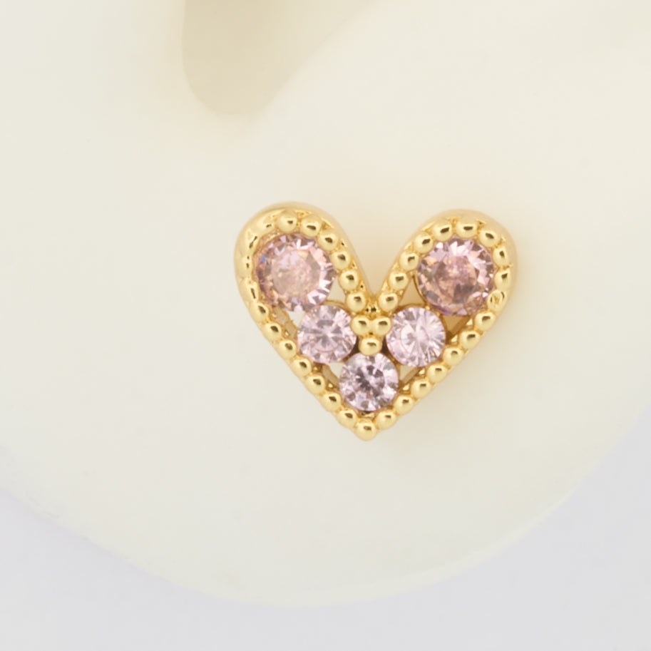 Topos Corazón Cristal Piedra Rosado X Par Rodinados / 8mm