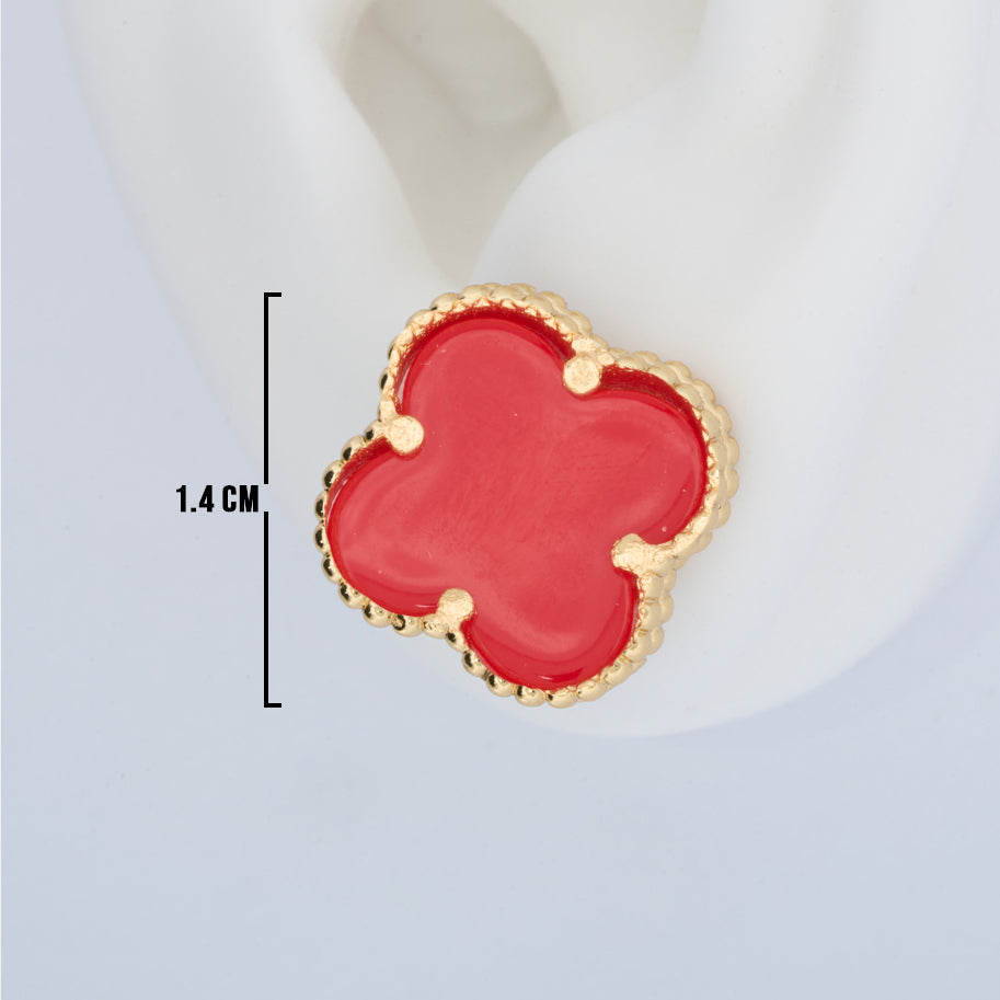 Topos Trebol Clov Piedra Roja Dorado X Par Rodinados / 1.4cm
