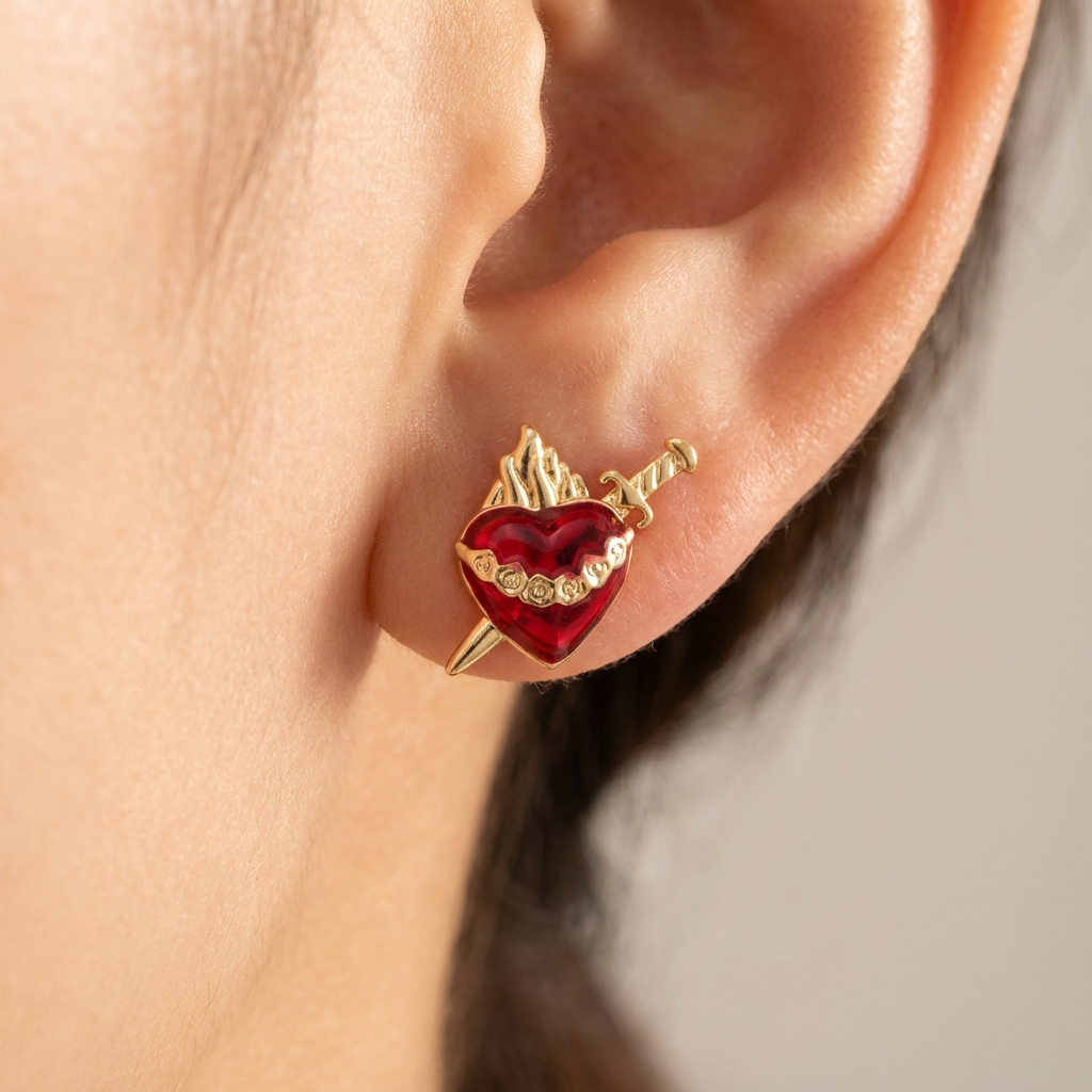 Topos 140 Sagrado Corazón Espada Dorado X Par Rodinados / 8mm