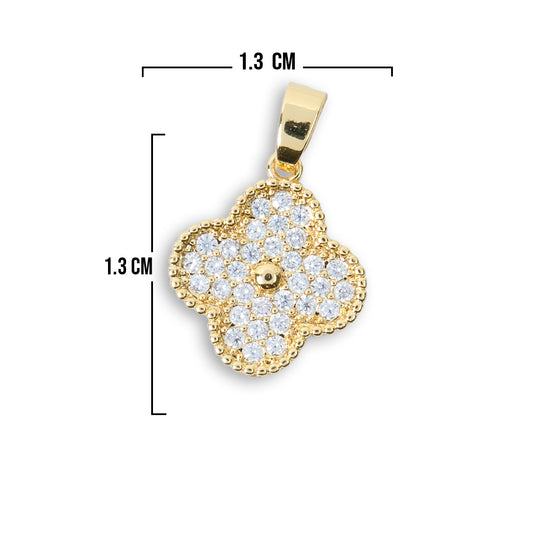 Dije Trebol Clov Dorado Piedra Blanca Rodinado