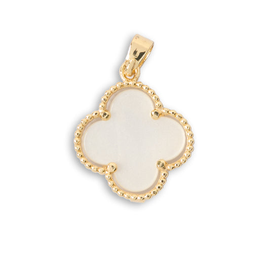 Dije Trebol Clov Collar Piedra Blanca Dorado Rodinado