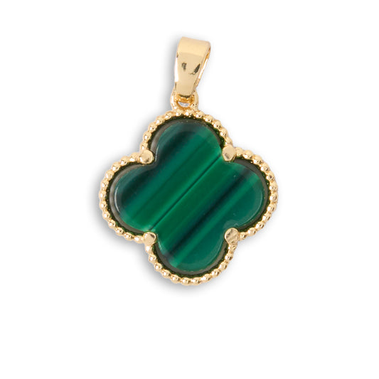 Dije Trebol Clov Collar Piedra Verde Dorado Rodinado