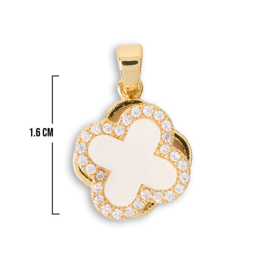 Dije Giratorio Trebol Clov Piedra Blanca Dorado