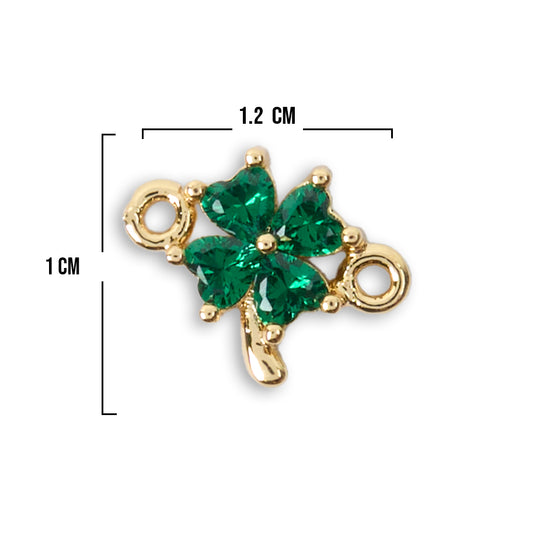 Dije Trebol Pulsera Dorado Piedra Verde Rodinado