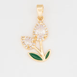 Dije Tulipán Doble Piedra Blanca Dorado Rodinado