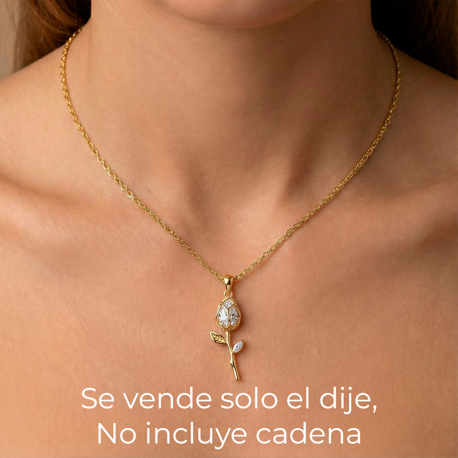 Dije Tulipán 3cm Tallo Piedra Blanca Dorado Rodinado