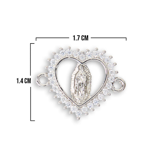 Dije Virgen Corazón Guadalupe Plateado Rodinado